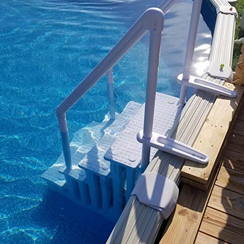 Pool ladder steps submerged in water