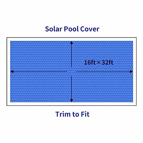 Diagram of a 16ft x 32ft solar pool cover with trim to fit label.