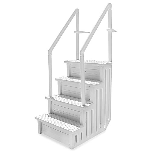 White pool ladder with handrails